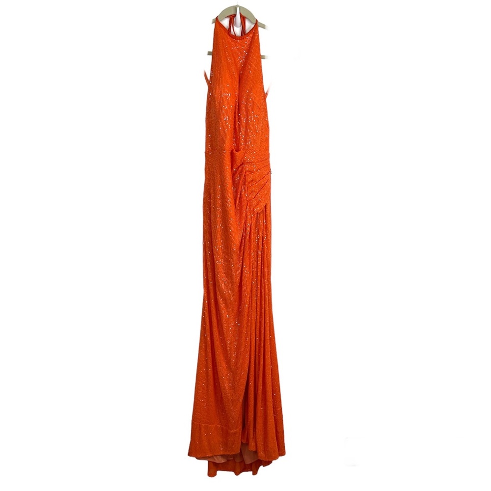 IEENA FOR MAC DUGGAL Sequined Halter Gown NEW Size 8 Tangerine Orange Dress - Picture 2 of 15